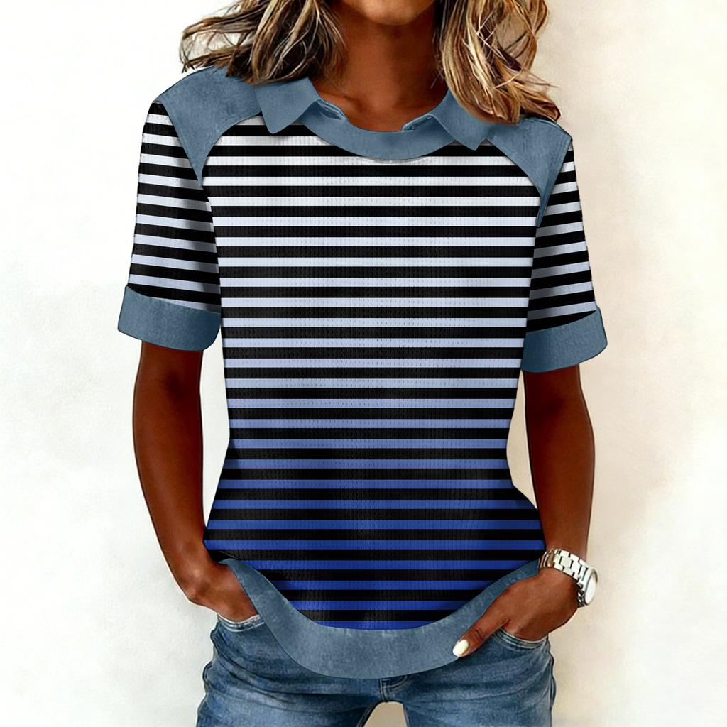 Felpa con Scollo alla Moda da Donna, Patchwork Stile Cowboy, Felpa con Cappuccio Stampata Casual, Top a Maniche Corte