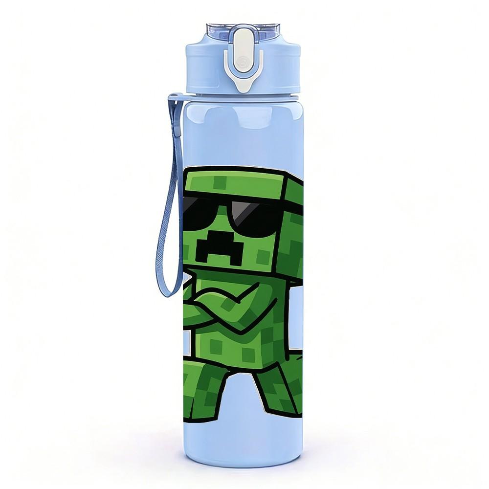 1PC Green Pixel Game Creature 750ml Color Plastic Sports Water Bottle Leakproof Flip Straw Lid For Sports Office Home Use