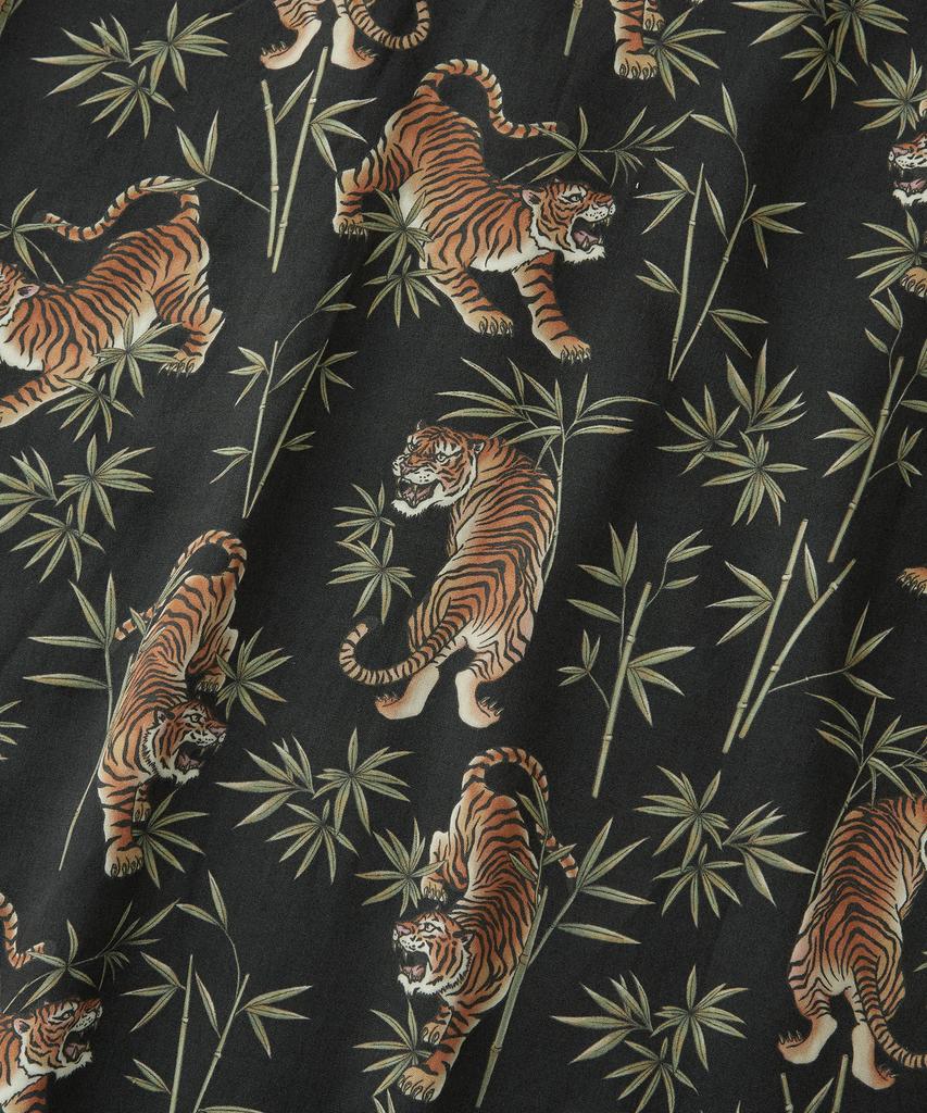 OUTSTANDING Hawaiian Open Collar Half Shirt Bamboo Tiger_Black
