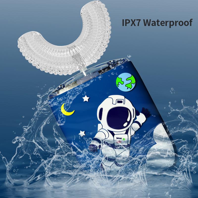 360 Degrees Automatic Children Electric Toothbrush Rechargable U Shaped for Kids Smart Ultra Sonic Tooth Brushes Blue Light IPX7