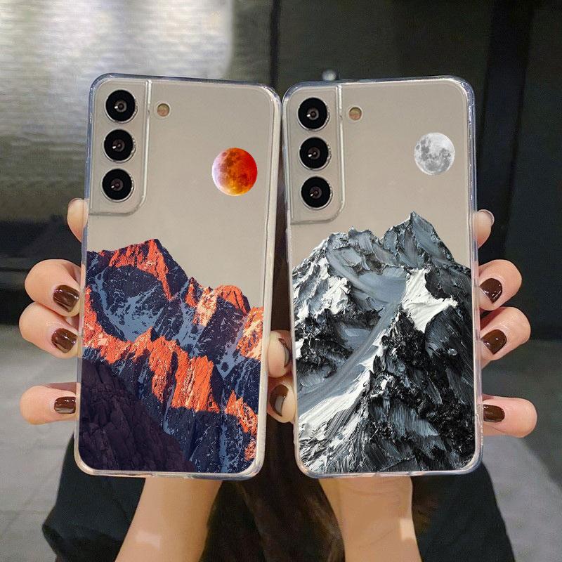 Transparente Hülle für Samsung Galaxy S22 S20 FE S21 S10 S9 Plus Note 20 Ultra 10 Lite 9 Weiche TPU Handyhülle Ästhetischer Schneeberg
