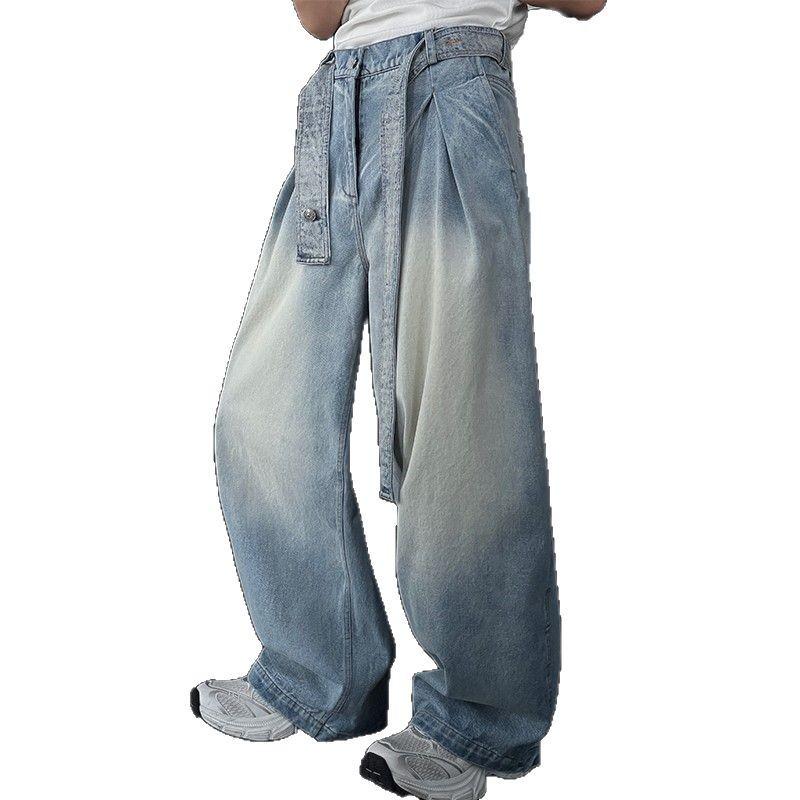 Vaqueros unisex retro lavados de pierna ancha cimitarra 2025