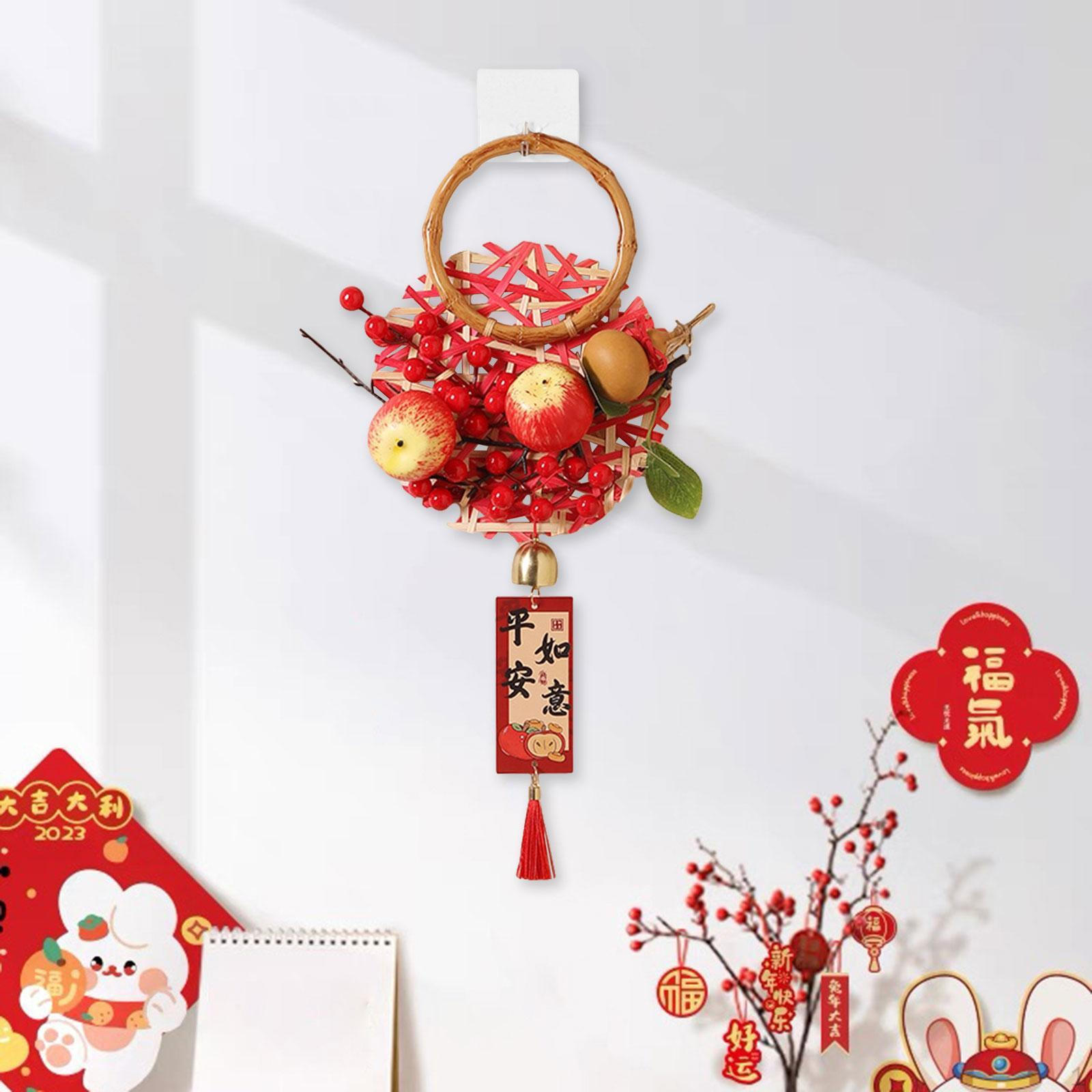 

Chinese Lunar Year Hanging Decoration Height 47cm with Red Tassel Artificial Fruit for Home Style A