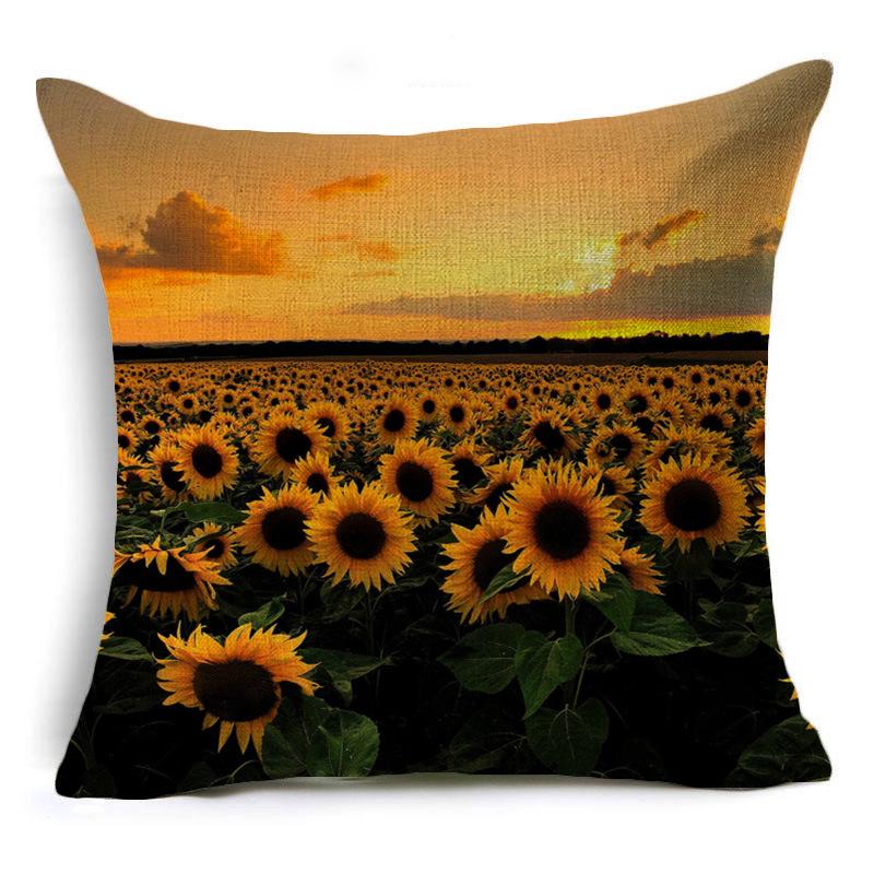 New Sunflower Flower Series Linen Pillowcase Car Home Cushion Pillowcase