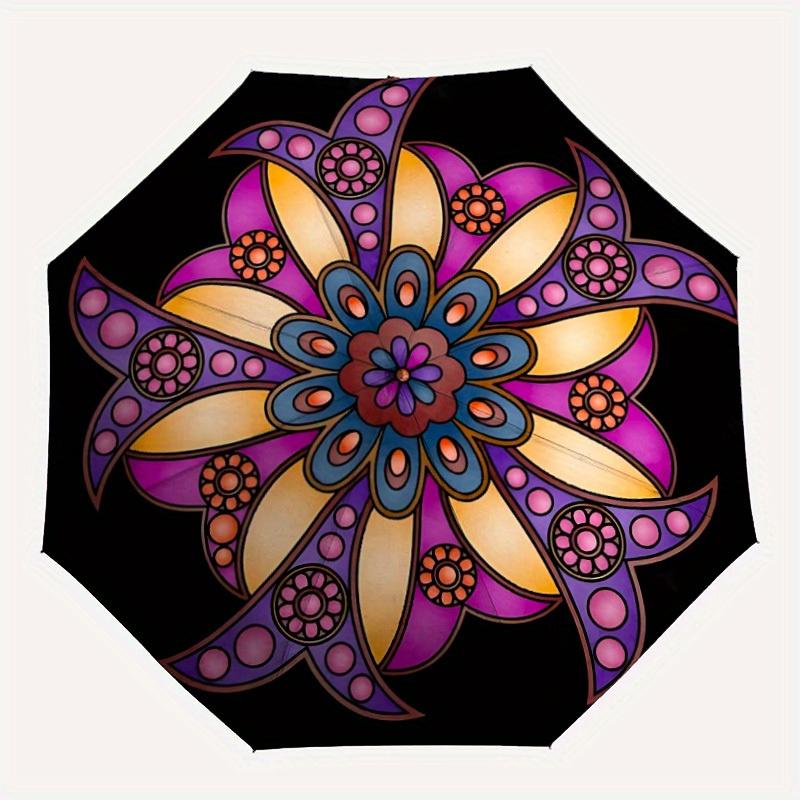1pc Floral Mandala Design Automatic Umbrella - 8-Rib Foldable Design, Outdoor Adventures, and Family Celebrations yy250829057