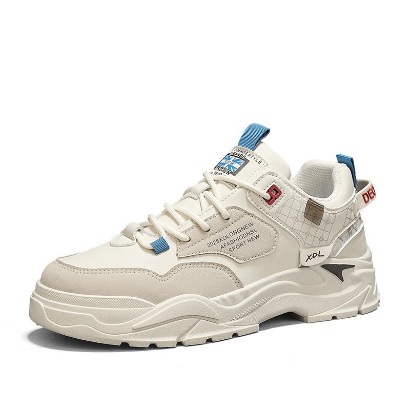 Herrenschuhe Frühling vielseitig lässig Werkzeugschuhe Arbeit Lederoberfläche wasserdicht rutschfest Sport erhöhend kleine weiße Trendschuhe