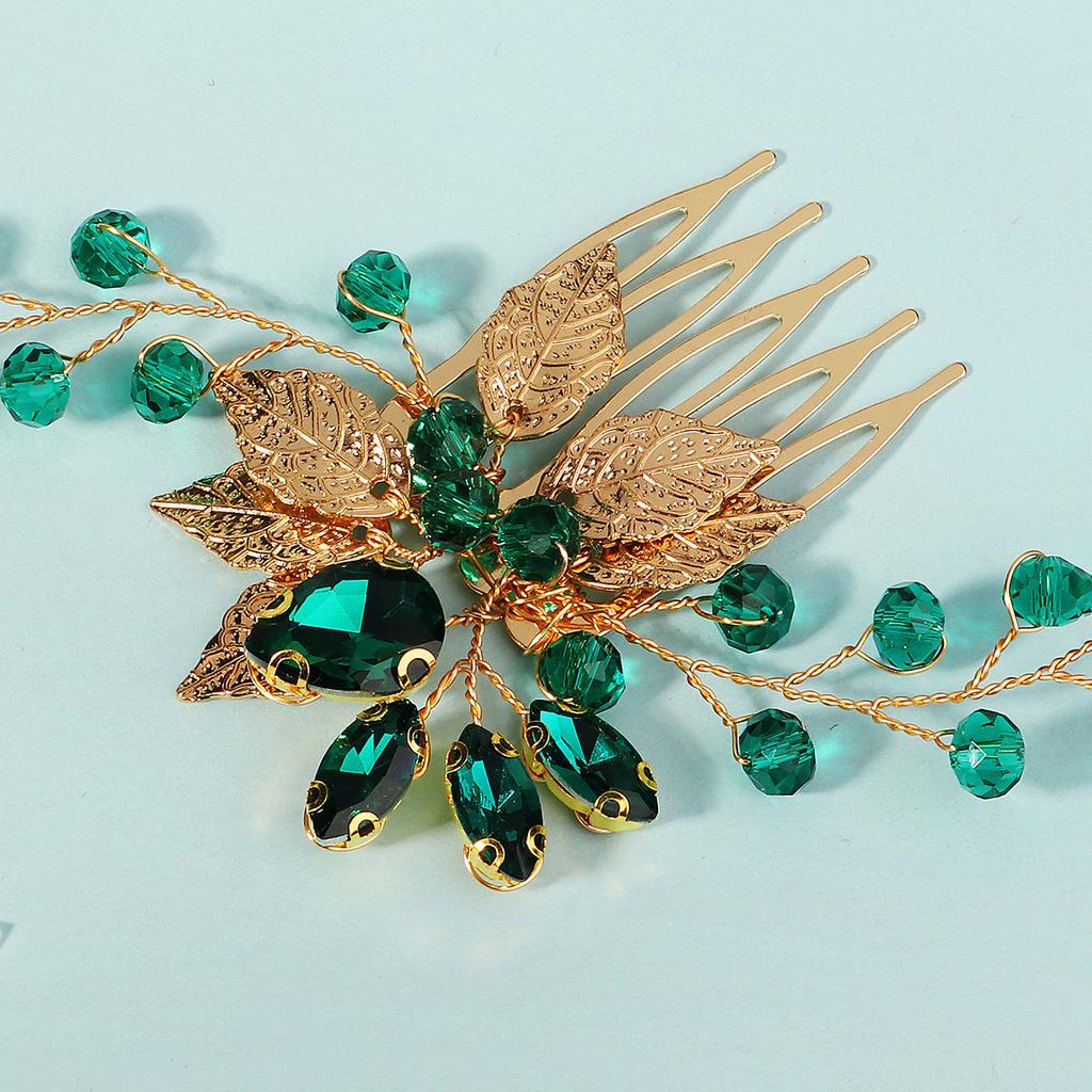 Nowy ślubny grzebień do włosów, na imprezę, występ, dziecięca ozdoba do włosów, ręcznie robiony zielony stras, pięciozębny mały grzebień