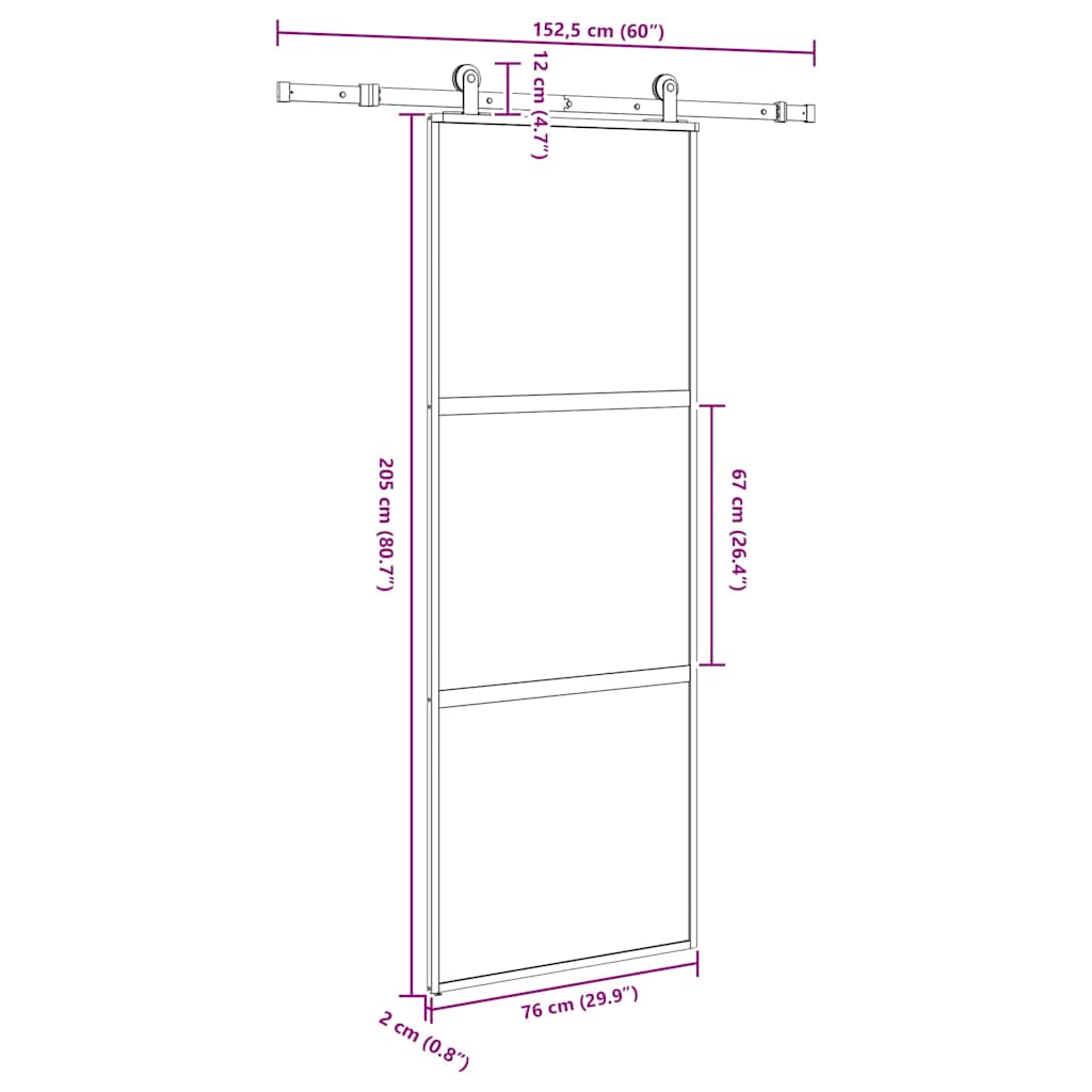 Vidaxl Sliding Door With Hardware Set Tempered Glass And Aluminum