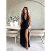 Robe Longue Halter Sans Manches pour Femme Taille Haute Bodycon Robe de Soirée