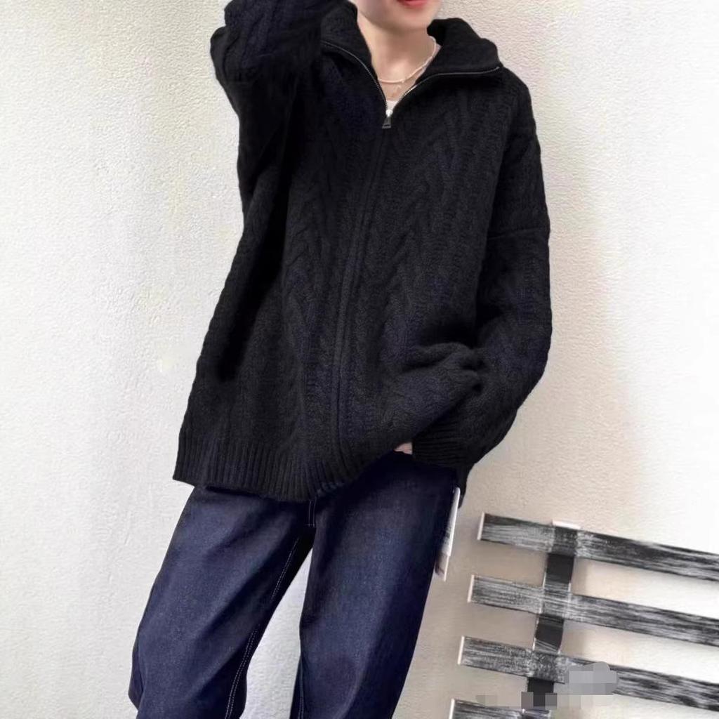 Women's Fall/Winter Cable Knit Zipper Cardigan - Lazy Style Fashion with Lapel