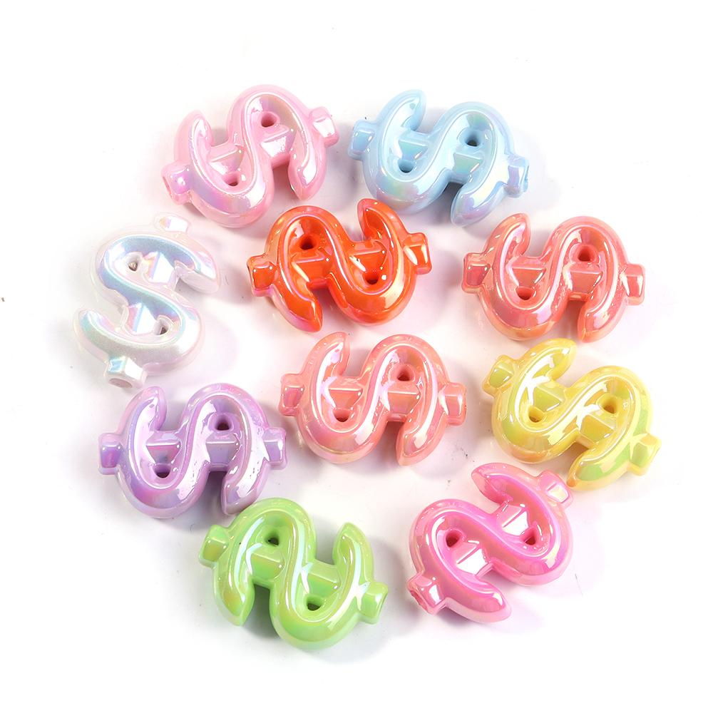 

10Pcs Plated Color Glitter Acrylic Beads Mixed Color Money Symbol Loose Beads for Making Keychain Bracelets Jewelry Accessories random mixed