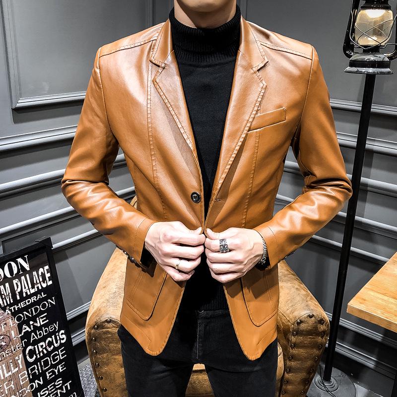 Leather Jacket Men's Autumn Men's New Thin Korean Style Slim Leather Suit PU Leather Jacket Suit Men's Jacket