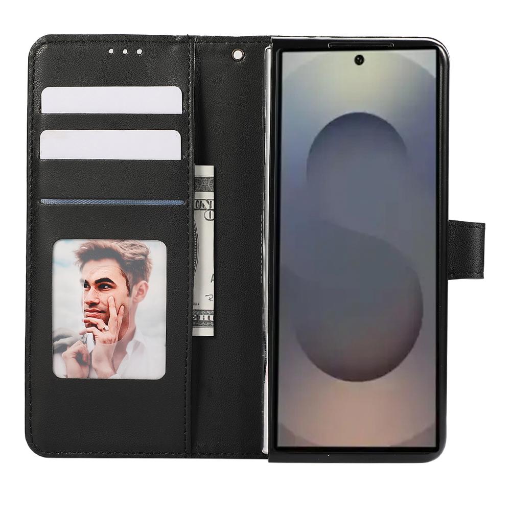 For Samsung Galaxy Z Fold6 5G Case 3D Rhombus Grid Imprinted Wallet Leather Phone Cover with Lanyard