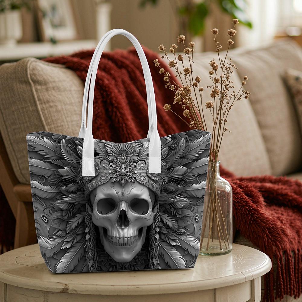 Gothic Skull Pattern Tote Bag Large Capacity Daily Shopper Bag Fashion Casual Women's Carry Bag