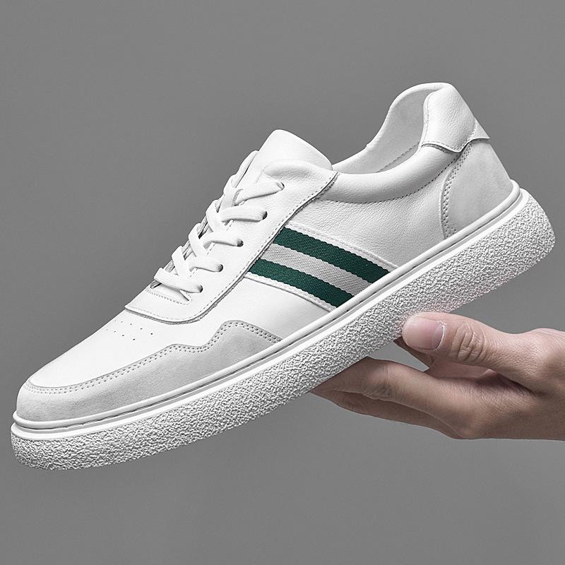 

Европейская станция мужские туфли для скейтбординга первый слой коровьей кожи корейская версия универсальные модные туфли три полосы мужские повседневные белые туфли спортивные кожаные 37 белый