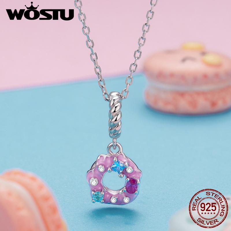 WOSTU Dessert Series 925 Sterling Silver Donut Pendant Croissant Charm Pudding Sweet Candy Bead For Bracelet Girl Jewelry Making