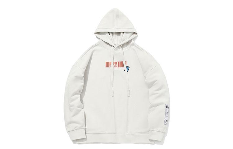 Li Ning Sweatshirts Men s Pearl White Hooded Moderate Regular AWDQC65-1 XXL