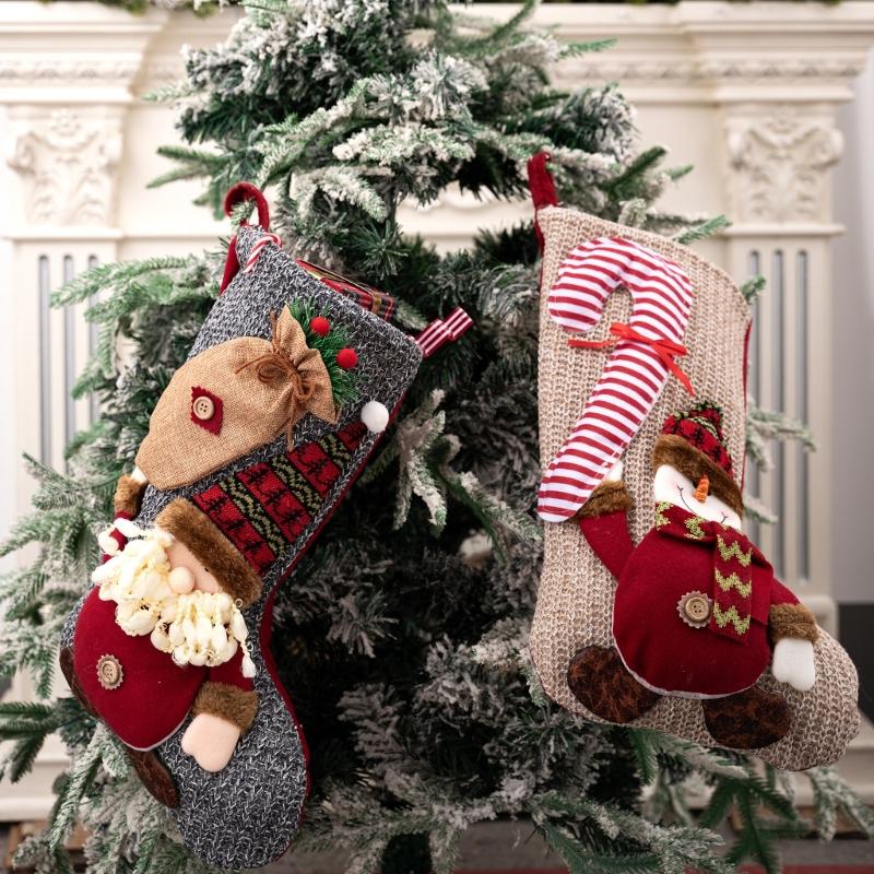 Holiday Stocking Reusable Decorative Sock for Gift Storage Sturdy Materials Christmas Decoration Simple Installation