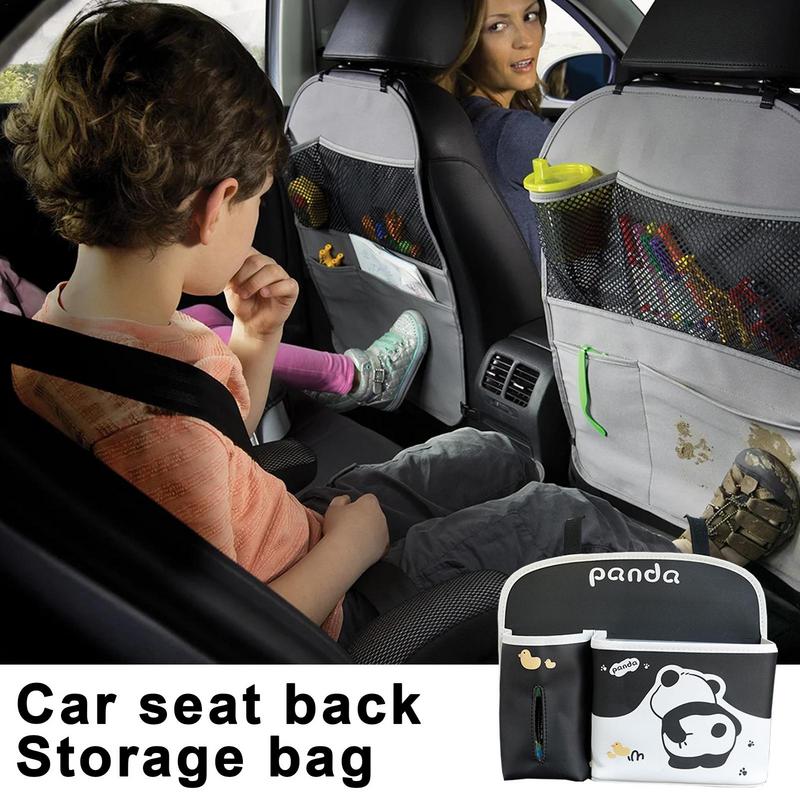 Car Seat Storage Bag Panda Pattern PU Leather Back Of Seat Car Bag Back Of Seat Car Organizer Back Seat Organizers And Storage