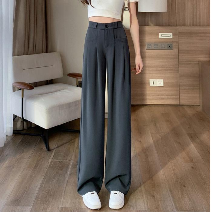 

Женские широкие брюки с высокой талией и драпировкой 2024 года — весенне-осенний выпуск