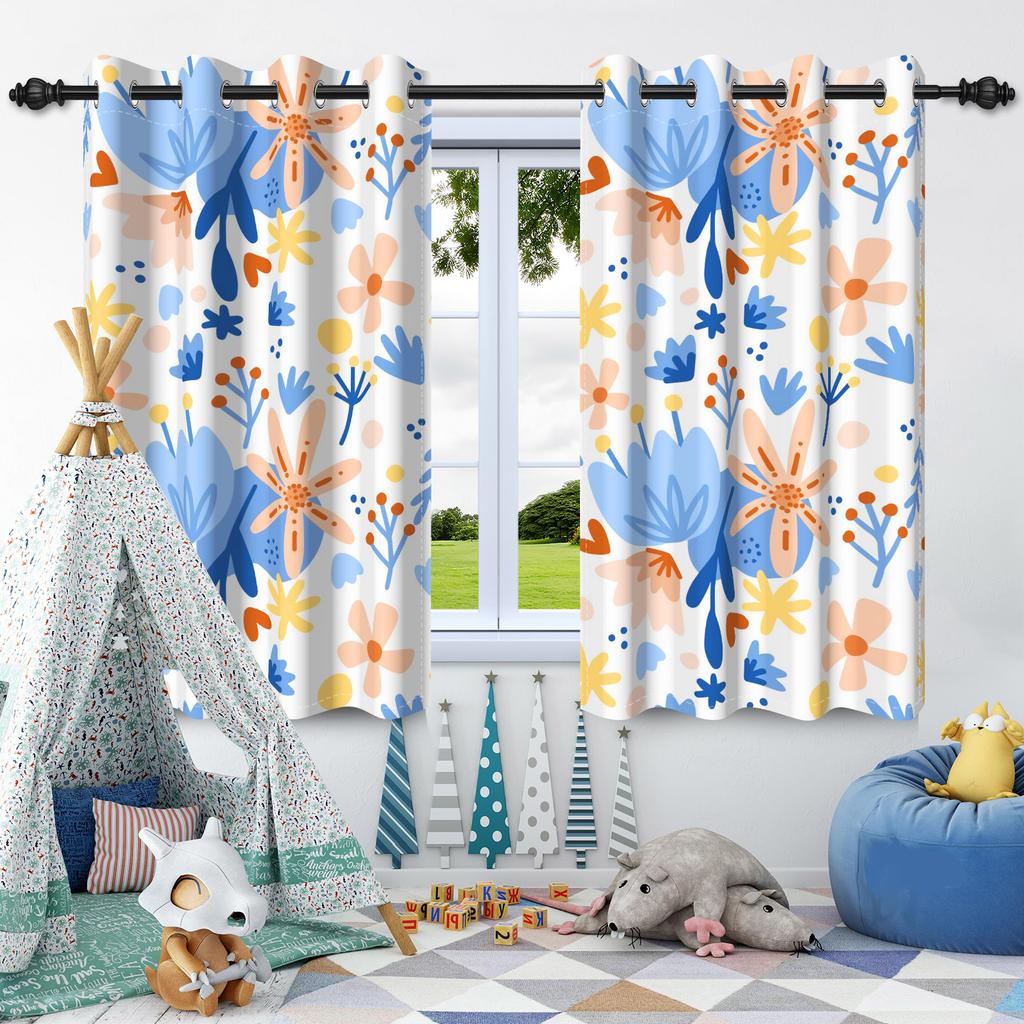 Wildflowers Floral Green Plants Window Curtains Blackout Washable Polyester Fabric Bedroom Living Room Home Decor Curtain 2 Pcs