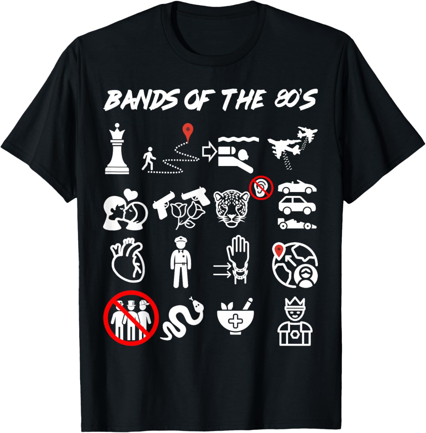 

Funny Nerdy Iconic Pop Rock Bands of The 80s White T-Shirt S разноцветный