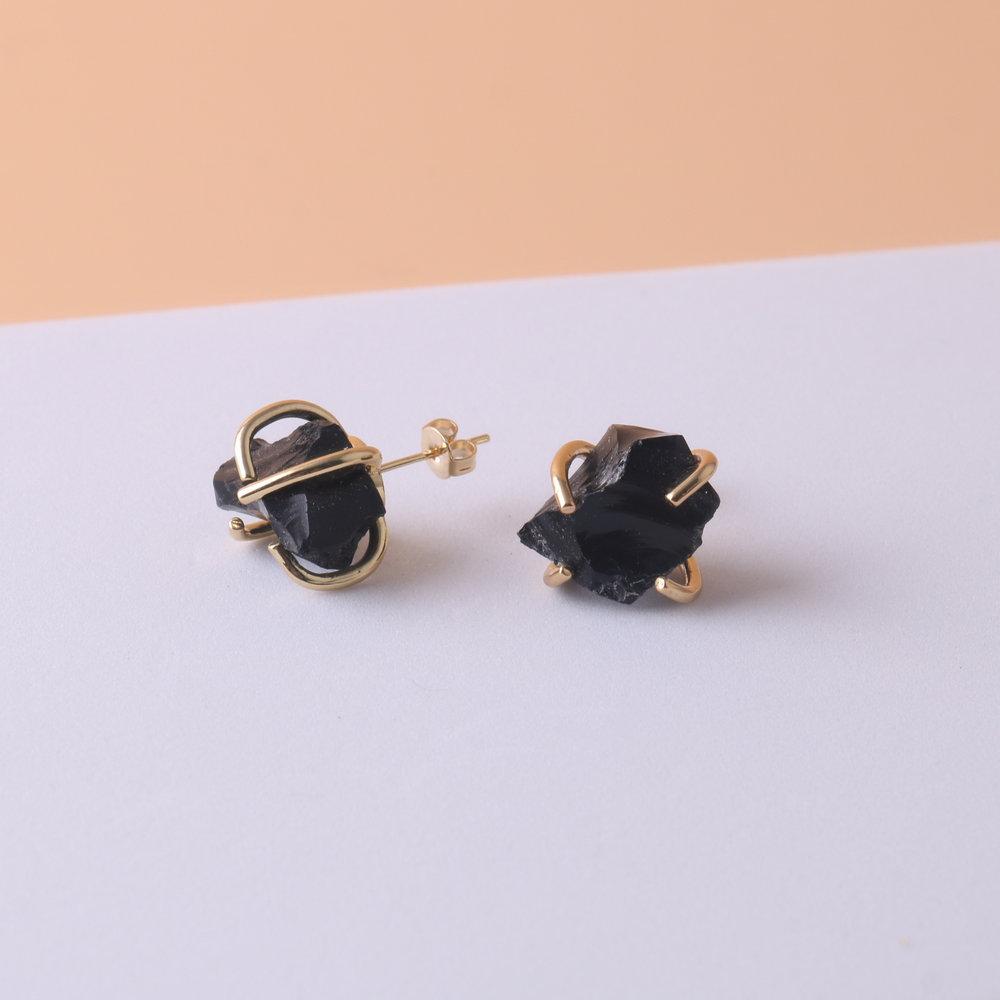 Natural Gemstone Earrings for Women - 18K Gold Plated Raw Amethyst and Rose Quartz Healing Crystal Stud Earrings