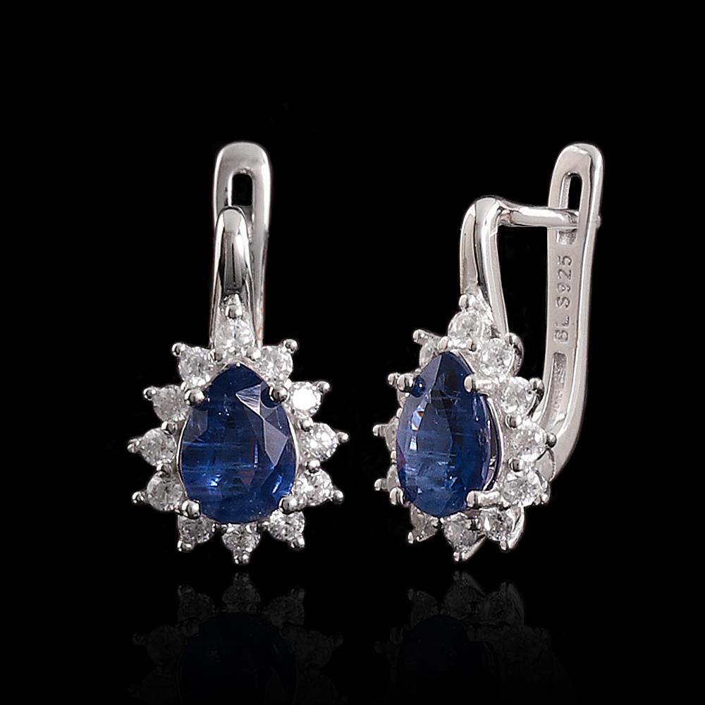 Simple design 925 sterling silver earrings 3.52ct natural kyanite pear 6*8mm gesmtones fine jewelry for women Banquet Party wear