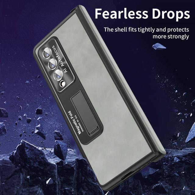 Anti -Dust Matte Leather Kickstand Coque Case For Samsung Galaxy Z Fold 4 5g Fold4 Fold 3 Fold3 Zfold4 Front Glass Film Cases