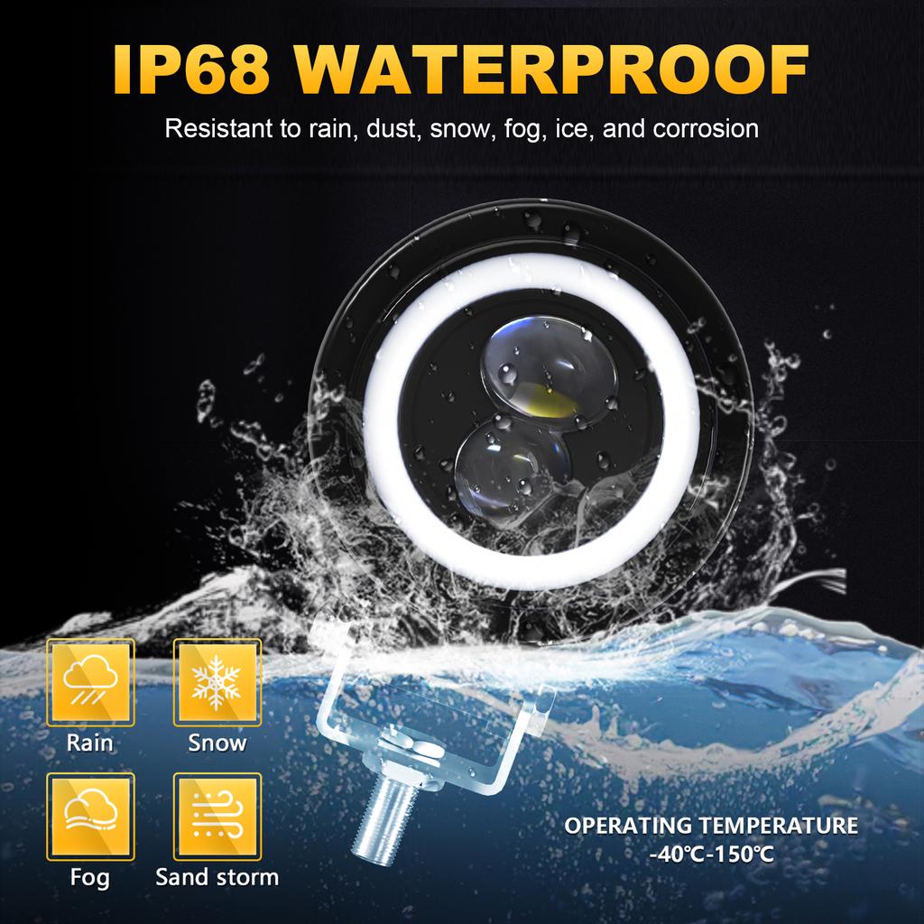 Motorcycle LED Driving Lights, 60W 6000K Super Bright  s Waterproof Fog Lights for Cars Tractors Trucks ATVs SUVs Boats (White Light, 2 Pack)