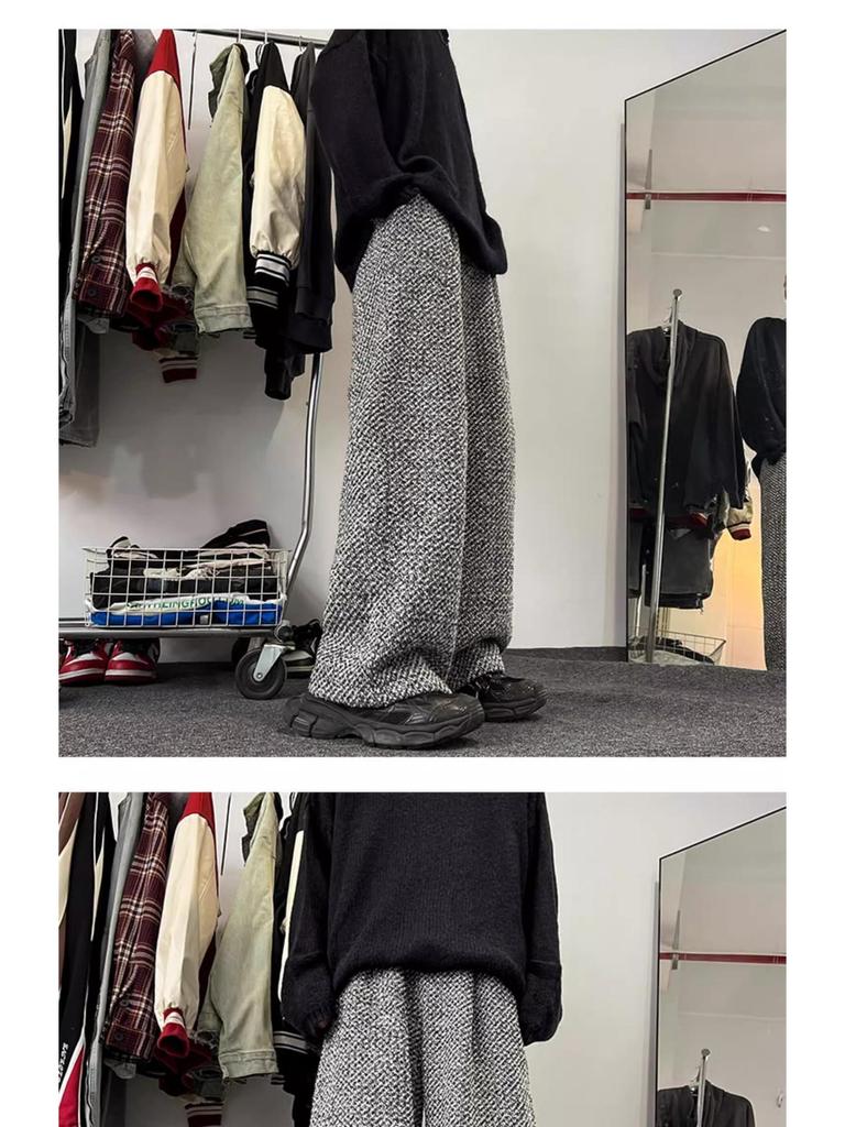 Męskie spodnie z wełny w stylu vintage, szare, z szerokimi nogawkami - styl retro amerykański