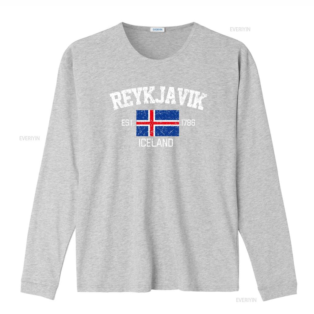 Reykjavik Iceland Souvenir T Shirt Retro Flag Design Est 1786 Vintage Washed Homme Graphic Breathable Top For Everyday Wear