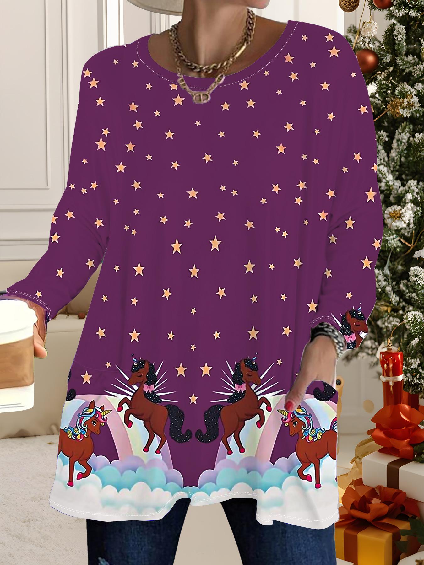 

Осень-Зима 2025 Новые Женские Топы Большого Размера, Модные Футболки с 3D-принтом на Рождество, с Круглым Вырезом и Длинным Рукавом 6XL фиолетовый