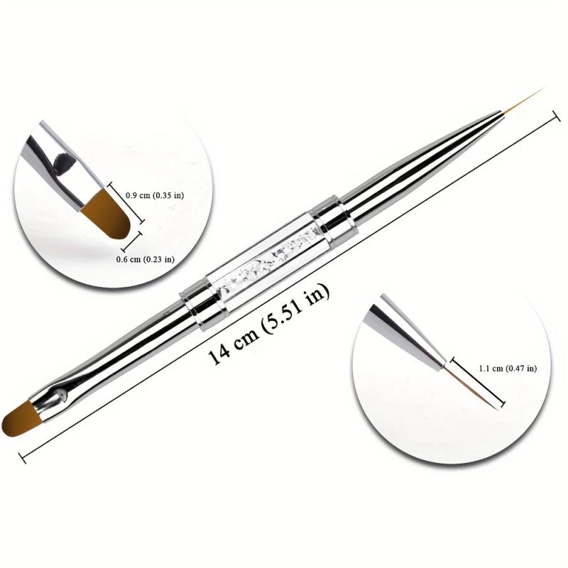 1pc Rhinestone Handle Nail Brush, 2-in-1 Stainless Steel Gel Brush for Builder, Color Mixing & Nail Art