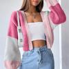 Women's Versatile Colorblock Casual Striped Long-sleeved Knitted Sweater Jacket