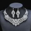 Exquisite Leaves Green Crystal Jewelry Sets For Women Wedding Party Jewelry Accessories Stud Earrings & Necklace Set Gift