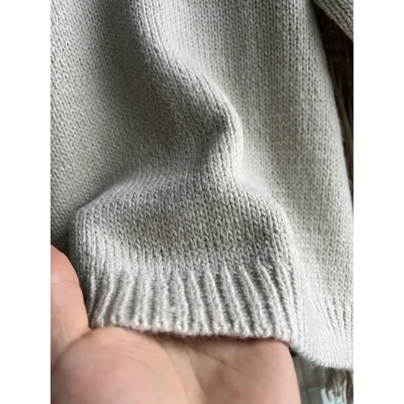 Casual and Stylish High Slit Striped Fringe Long Sleeve Round Neck Knitted Sweater
