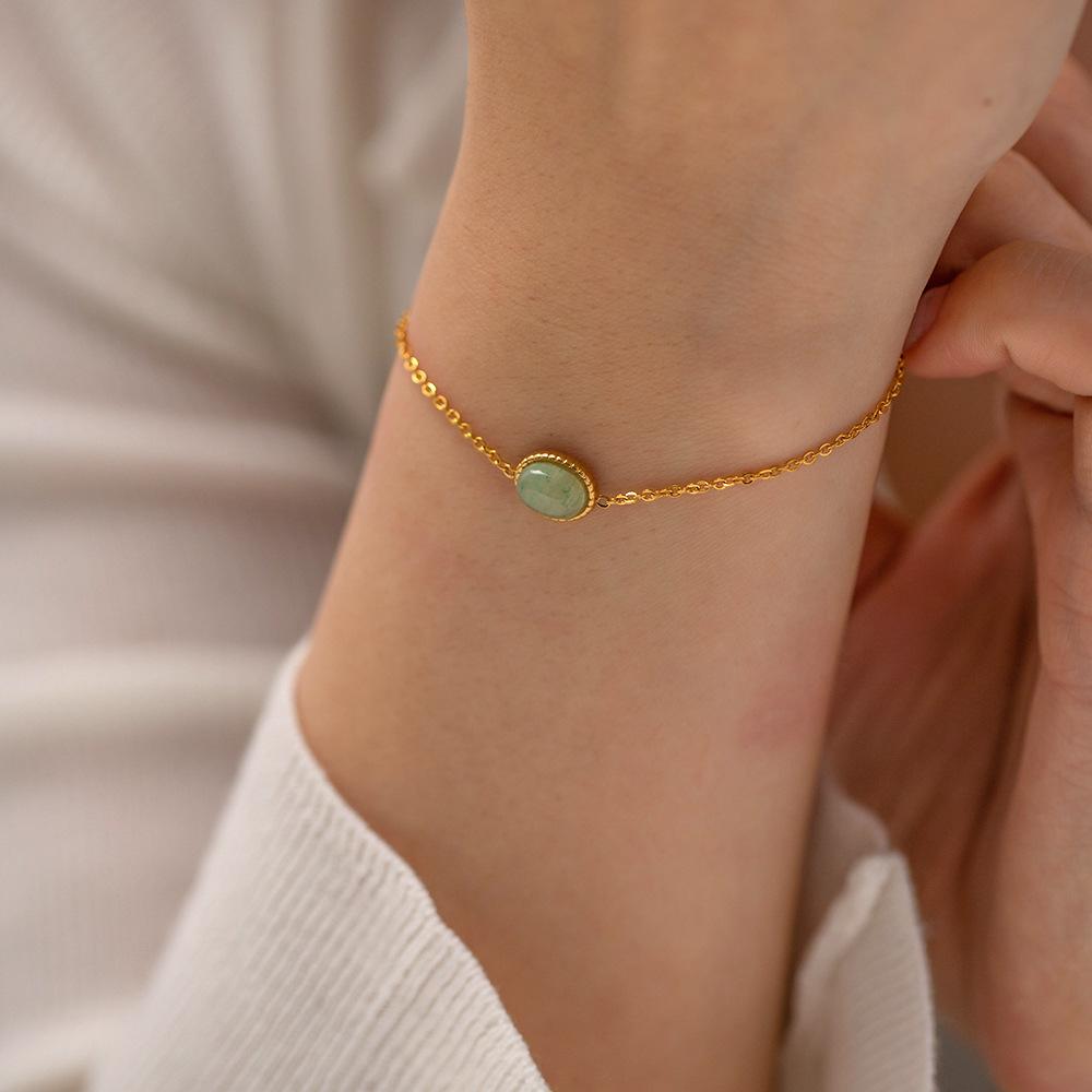 

Mihmily Brand - Браслет из зеленого натурального камня, французская мода, винтаж