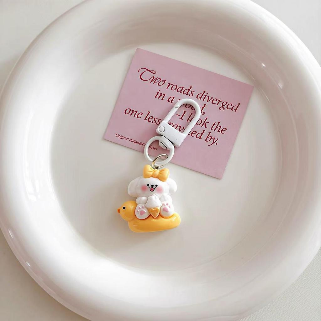 Cartoon DIY Resin Dessert Puppy Keychain - Cute Pendant Ornament for Bags and Backpacks, Ideal Small Gift for Couples and Students