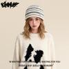 KimMumyins Striped Knitted Hat Girls Autumn and Winter Warm Curled Edge Cold Hat Versatile Plain Wool Hat
