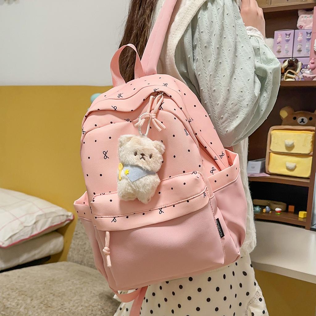 Schoolbag girly heart atmosphere polka dot bow versatile high value backpack female student schoolbag commuting simple backpack