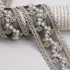1Yard 40mm Exquisite Embroidery Organza Lace with Pearls for DIY Headwear Accessories Clothing Wedding Dress Pearl Lace Decor