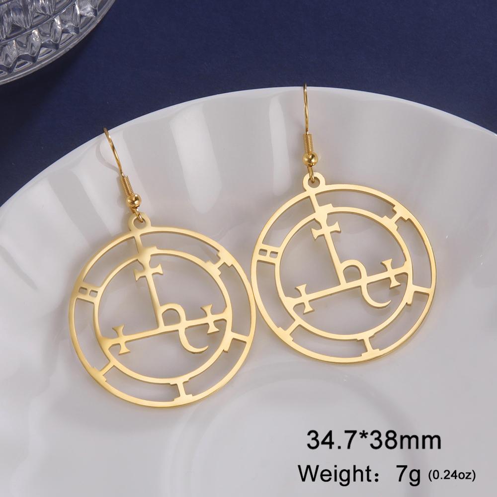 Dawapara Wheel of Hecate Pentagram Earrings Sigil of Lilith Moon Goddess Pentacle Symbol Stainless Steel Earrings Wiccan Jewelry