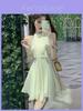 French Lady Irregular Waistless Chiffon Dress With Halter Neck For Summer Fashion