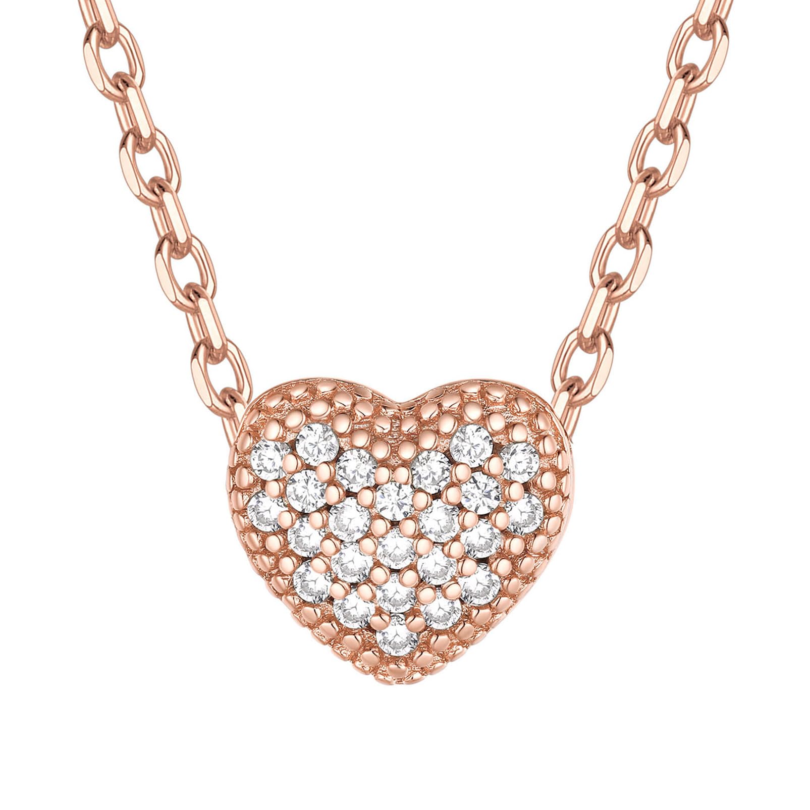 [ChicSilver] Heart Necklace for Women, Pink Gold, Zirconia Pave, Cute, Popular Accessory