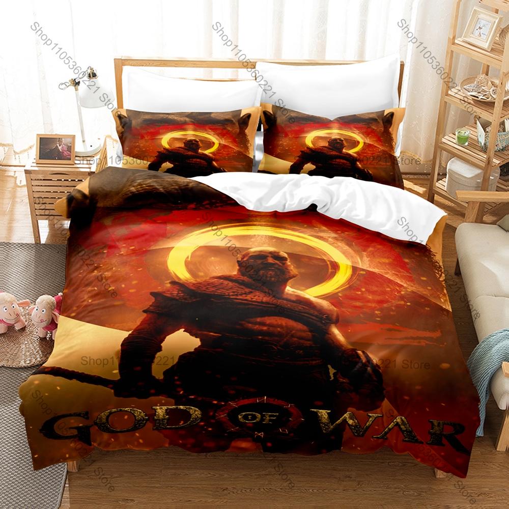 Kratos God of War Bedding Set 3 Piece Duvet Cover Set Classic Game Bed Linen for Teens Bedroom Decor