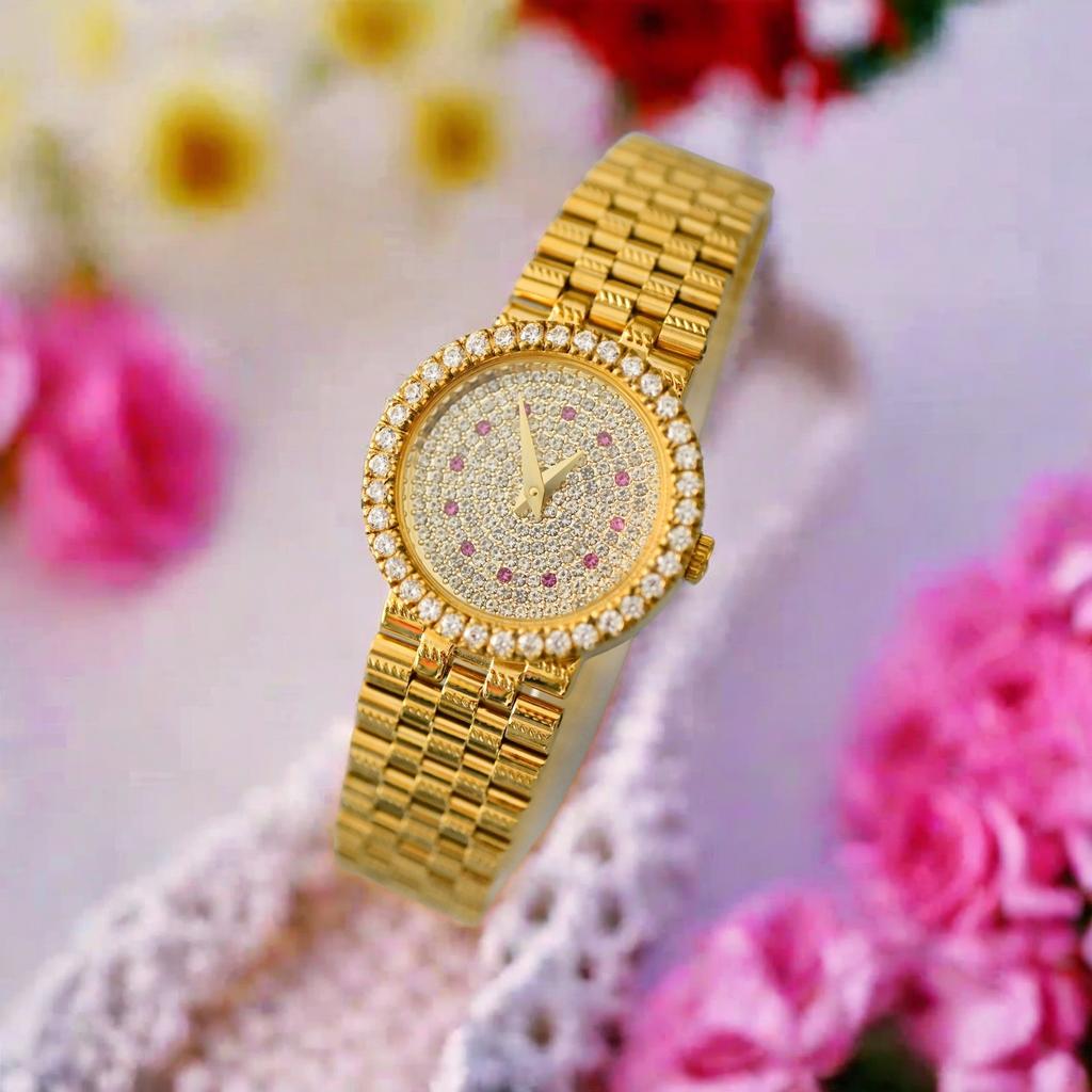 Dainty Vintage Small Dial Women's Watch Diamond Retro Luxury Elegant Gifts stainless steel 24K Gold Plated High Quality