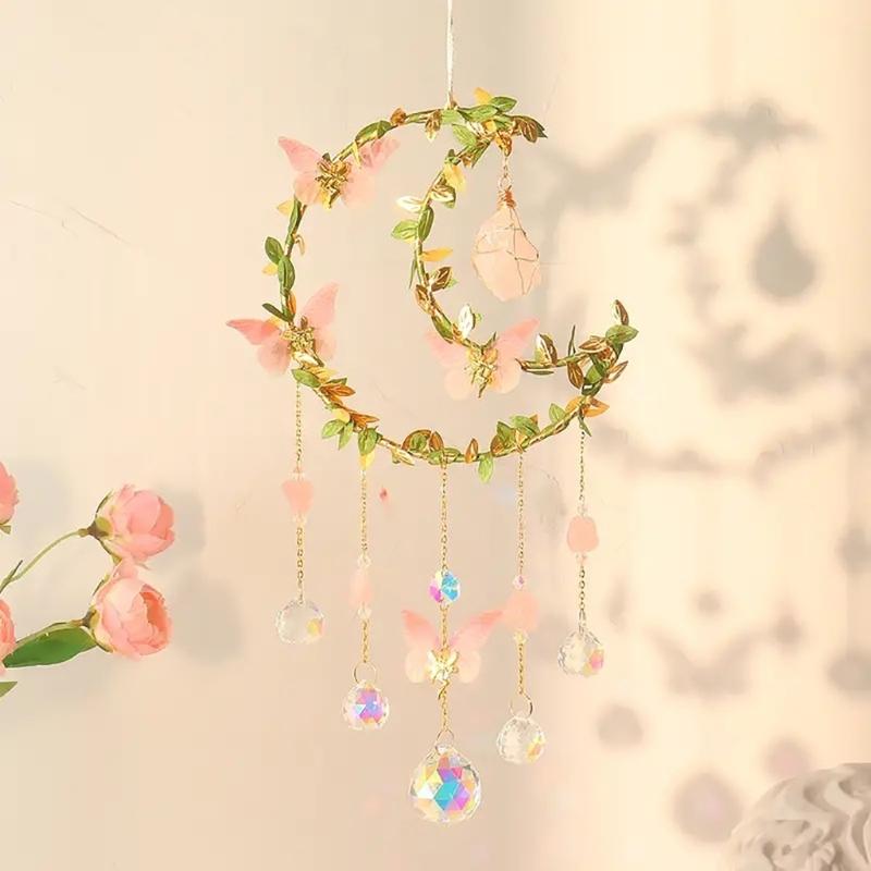 Handcrafted Crystal Sun Catcher with Butterflys Moon Elements Exquisites Ornament for Wedding Window House Garden Partys