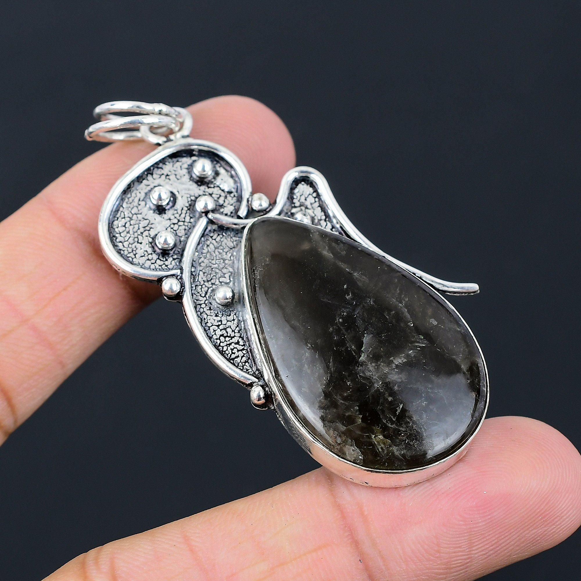 Daughters Day Sale Pear Fume Agate Gemstone Sterling Silver Elegant Wife Pendant