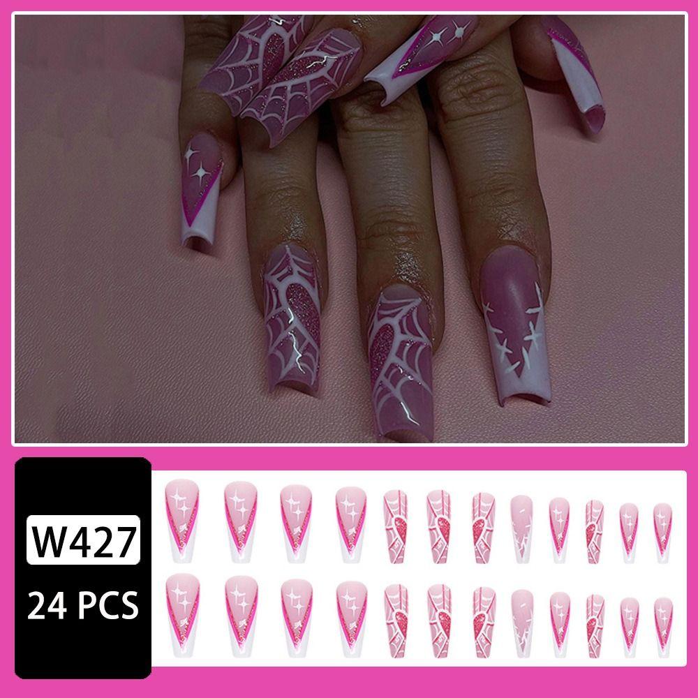 

Wearable Halloween Fake Nails Long Coffin Shaped Manicure Nail Tips Fashion Press on Nails Women E